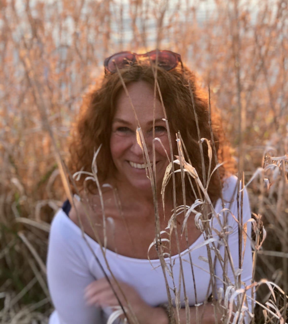 Ursula Gintar bei Sonnenuntergang im Schilfgras, Bewusstseinserweiterung am Bodensee